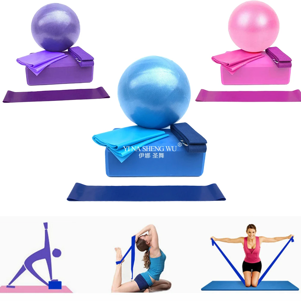 Pilates Yoga Block Exercises - ヨガスターターキット 5 個セット ヨガ用品セット ブロックボールストレッチストラップ抵抗ループピラティスエクササイズバンドホームフィットネス