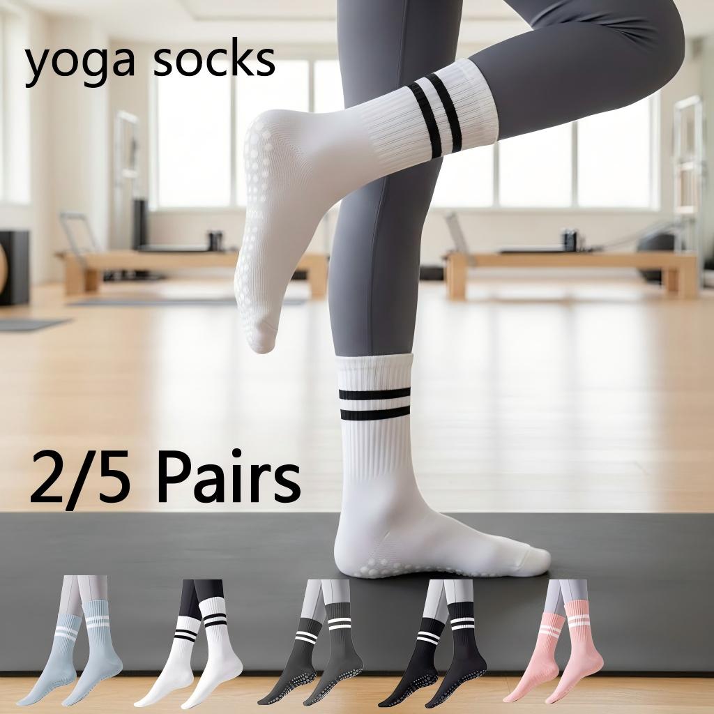 Pilates Yoga &A - 女性用ノンスリップヨガソックス、グリップ付きピラティスソックス、2/5足セット、ダンス、バレ、ジム、フィットネスワークアウト用滑り止めソックス