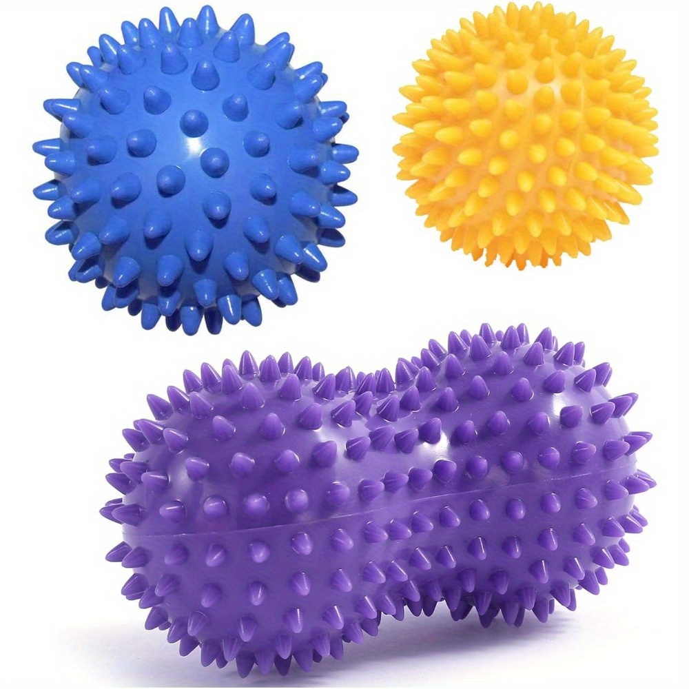 Acupressure Ball Set - スパイキーマッサージボールセット（3個入り）フットボールローラーマッサージャー指圧足痛緩和ボール理学療法。足底筋膜炎