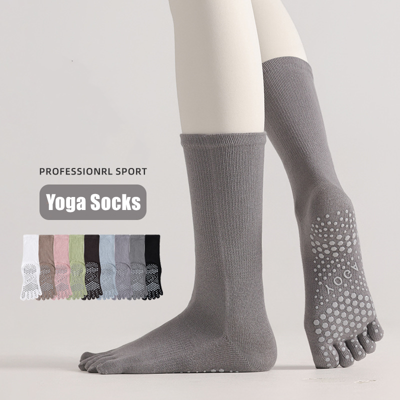 Pilates Yoga &A - 1 ペア女性ヨガソックスキャンディーカラー綿シリコーンノンスリップ分割つま先ピラティスソックス屋外サイクリング 5 本指スポーツソックス