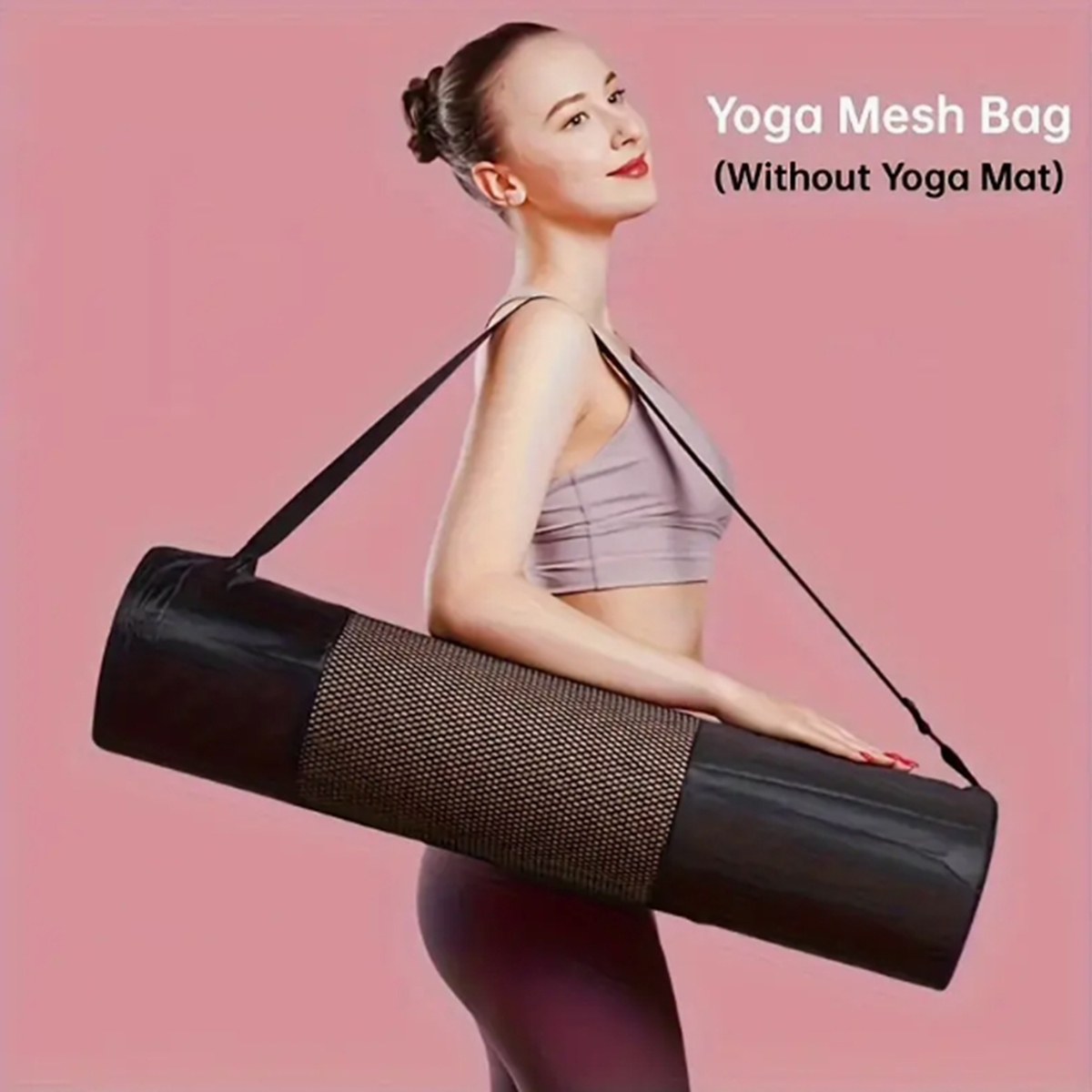 Mat Pilates Yoga - 通気性のあるヨガマット収納メッシュバッグ - 耐久性のあるオックスフォード生地、黒色、ショルダーストラップ付き、日常使用やフィットネスに最適