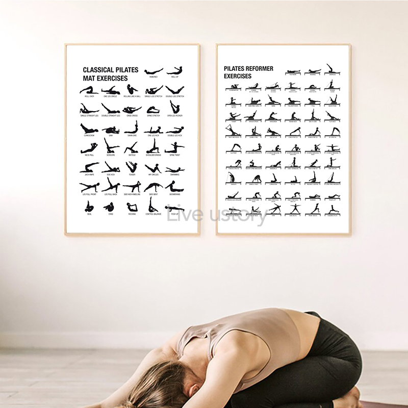 フレームレスピラティスワークアウトチャートポスターキャンバス - Pilates Yoga &A のレビューと価格
