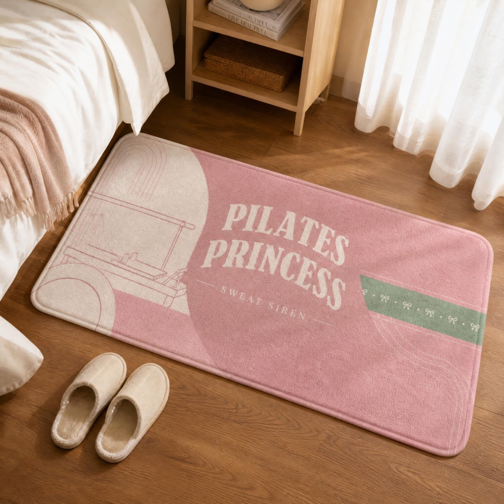 ソフトフランネル長方形フロアラグピンクピラティスアートプリン - Pilates Yoga Garage のレビューと価格