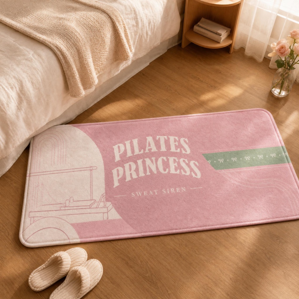 ソフトフランネル長方形フロアラグピンクピラティスアートプリン - Pilates Yoga Garage のレビューと価格
